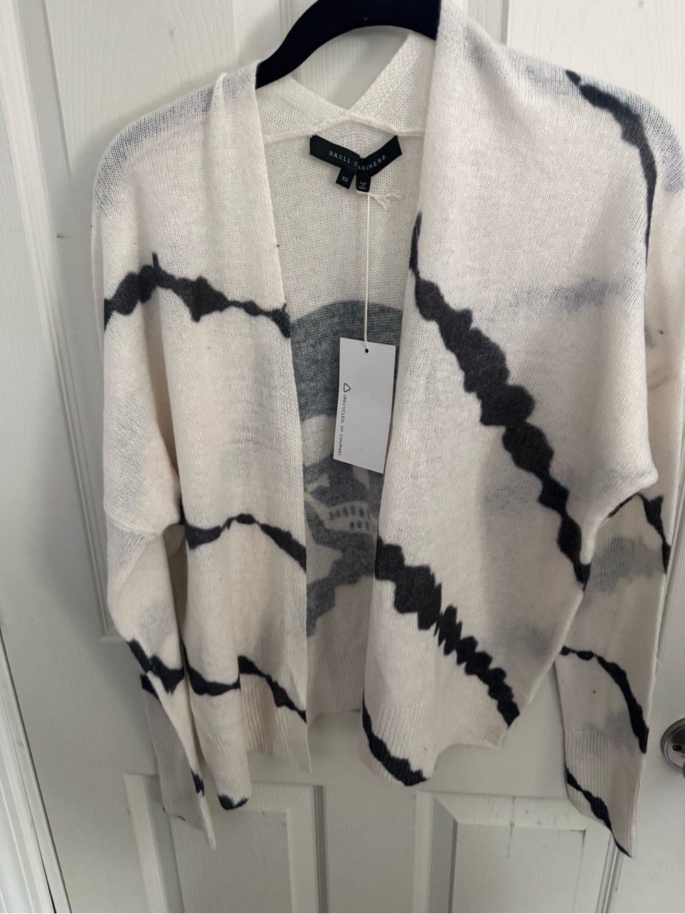 Skull Cashmere Cream and Black Open Front Knit Cardigan XS NWT